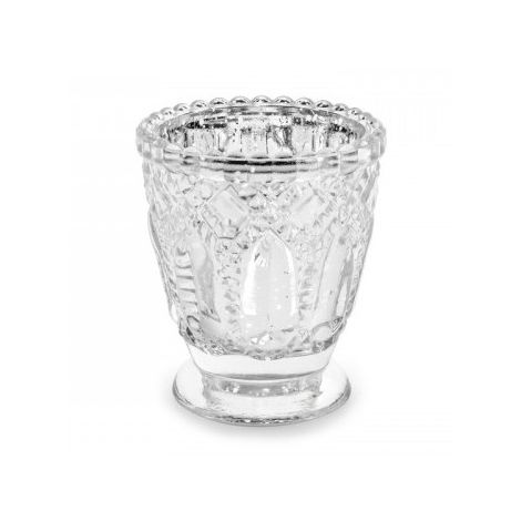 Świecznik szklany PartyDeco Srebrny, 8cm